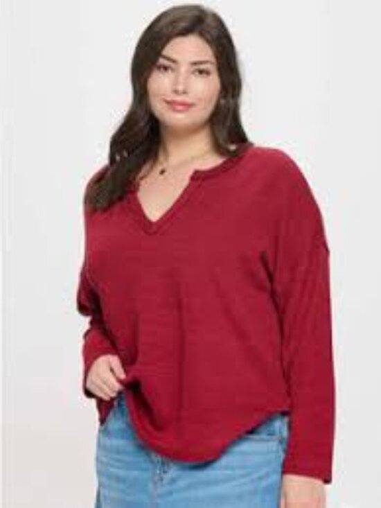 Sonoma Goods For Life Tops - Sonoma Split Neck Knit Long Sleeve Top - Deep Red